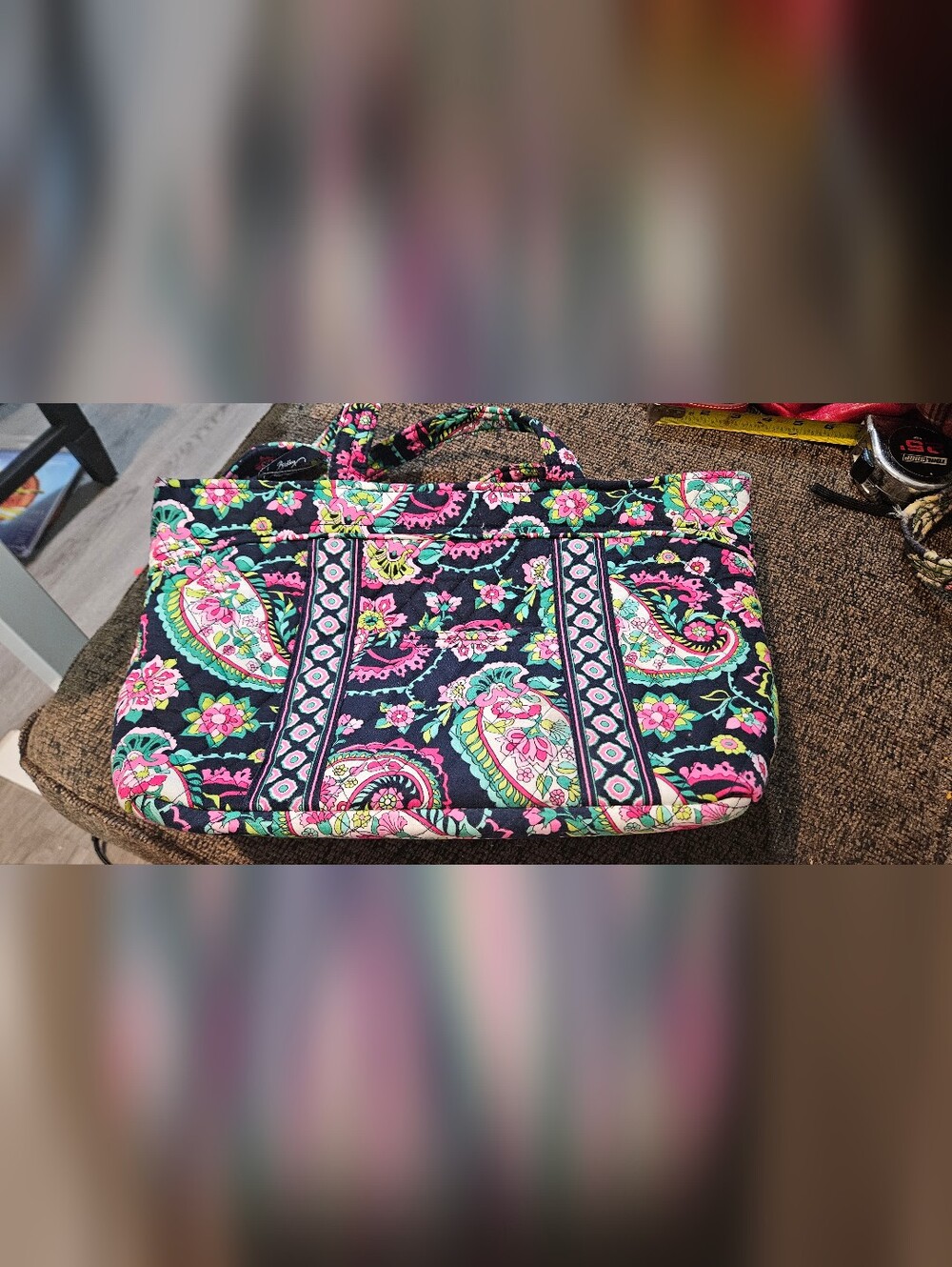 Vera Bradley Quilted Floral Paisley Tote Bag in Black and Pink